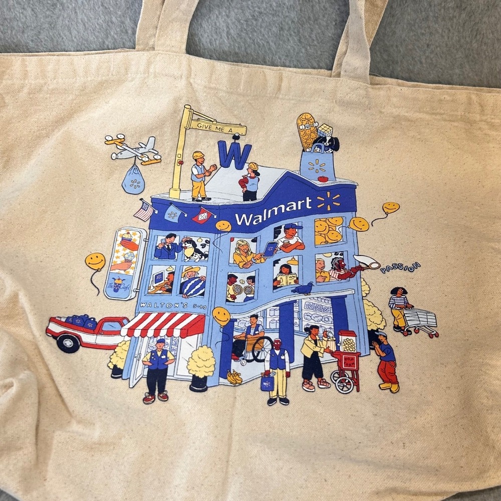 Walmart Store Graphic Women Cream Walmart Tote Bag Canvas Promo OS